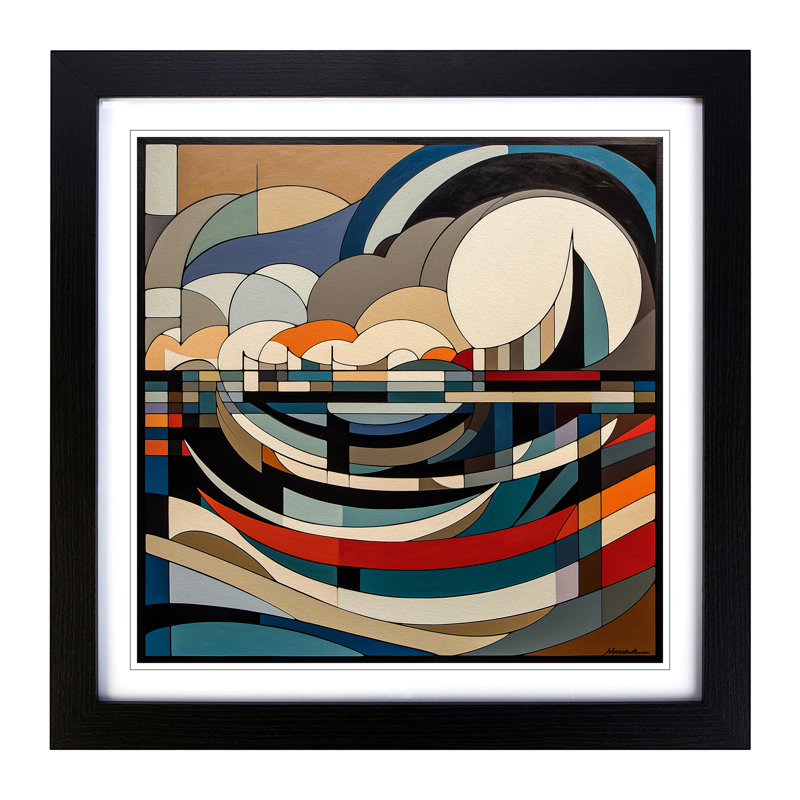 Seascape Constructivism No.2 - Single Picture Frame Print on Wood, Black