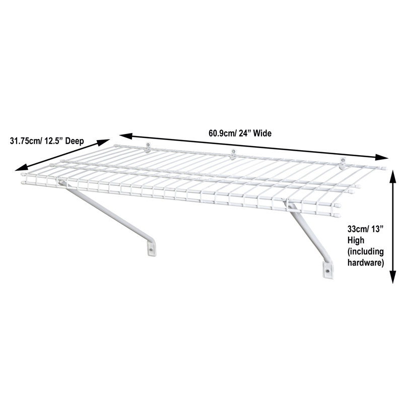 White Wire Shelf Kit 1 Tier Shelving Unit for Wardrobe or Utility Storage, 35cm H x 61cm W x 91cm D