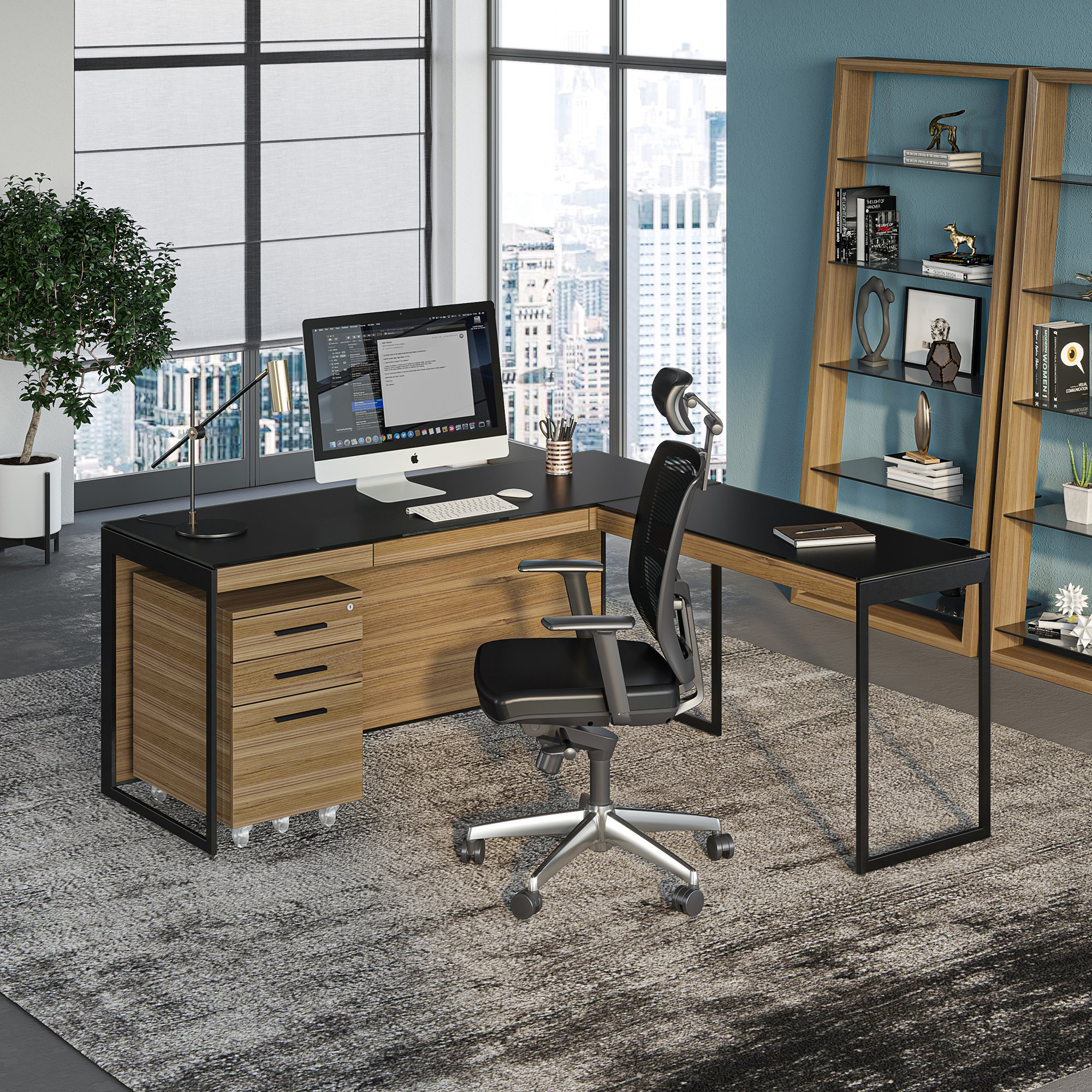 Sequel 20 Writing Desk, Natural Walnut/Black, 24.75" H x 48" W x 24" D