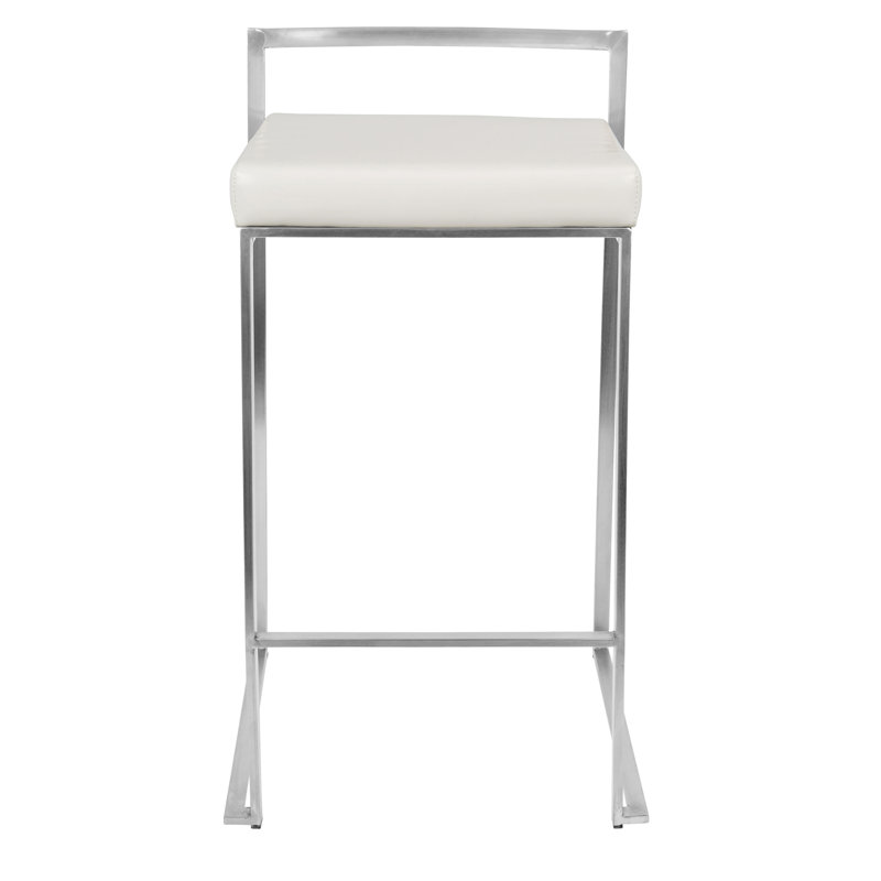 Tabouret de bar et de comptoir Derik, Acier inoxydable, Simili cuir blanc, Tabouret de bar (siège d'une hauteur de 31 po)