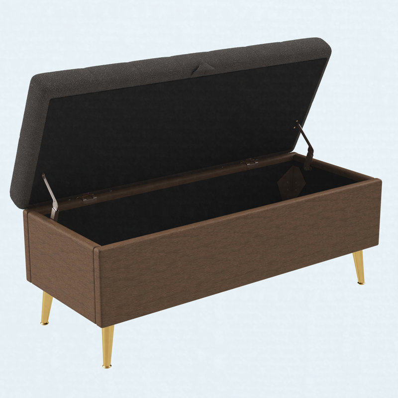 Banc de rangement capitonné capitonné pour la chambre et le vestibule, gris, Grey