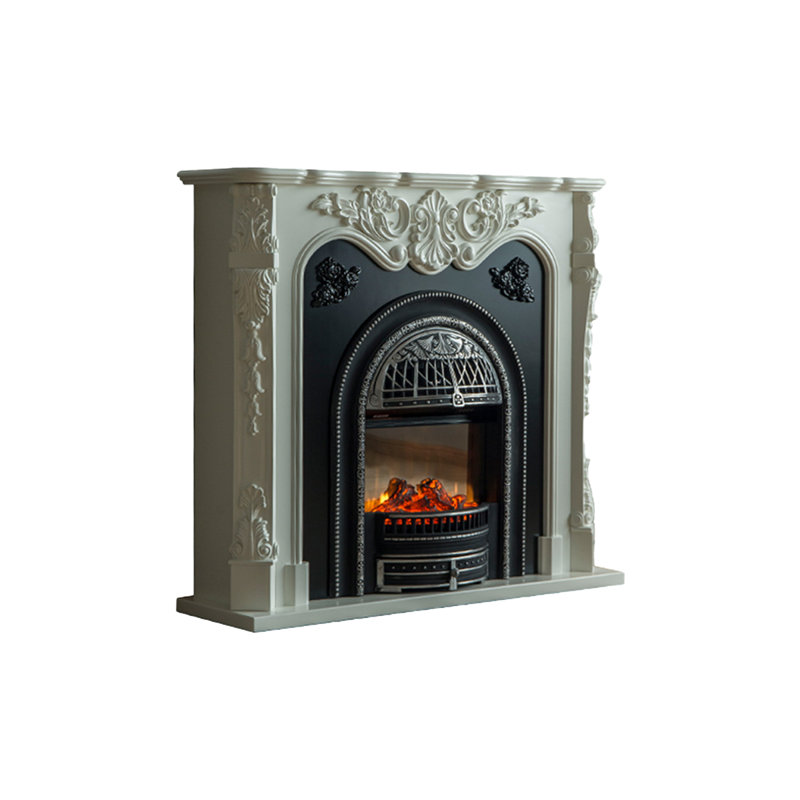 White + Black Solid + Manufactured Wood Electric Fireplace
