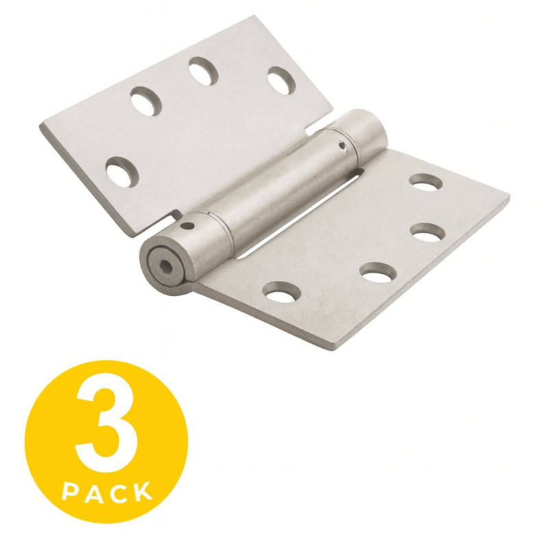 Charnière carrée à ressort de mortaise pleine 4,5 po x 4,5 po avec goupille non amovible - Ensemble de 3