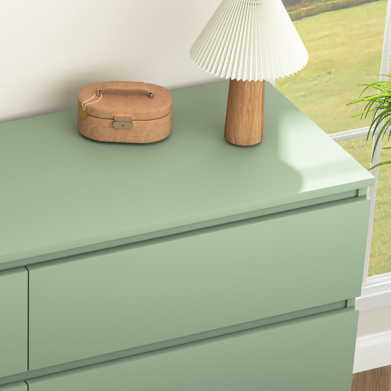Green 6-Drawer Modern Wood Dresser