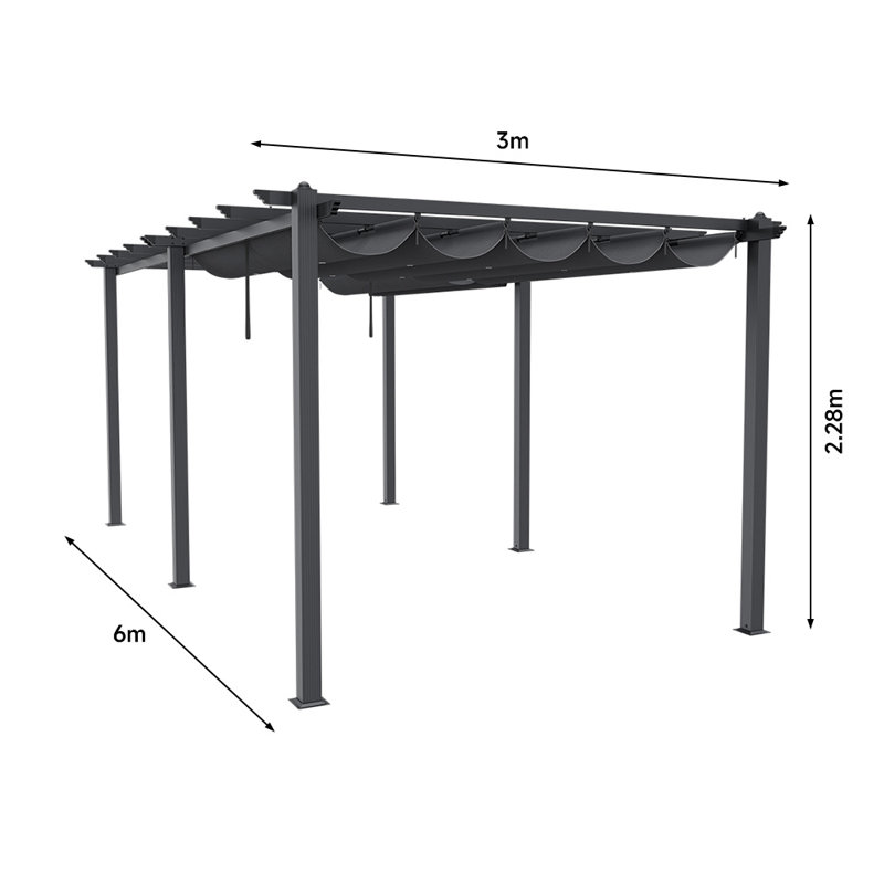 Rolanda Metal Light Grey Pergola, 228cm H x 300cm W x 600cm D