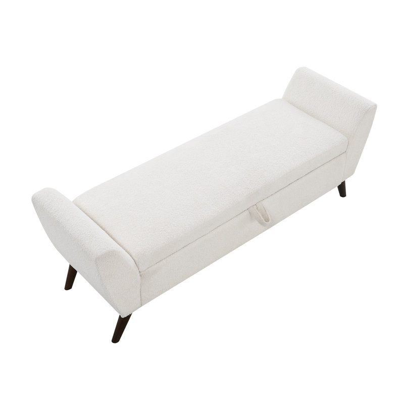Banc de rangement moderne de 60 po avec pieds en bois Mid-Centruy, Crème