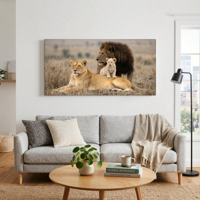 Lion Family Canvas Wall Art Oil Painting Print Set Of 1