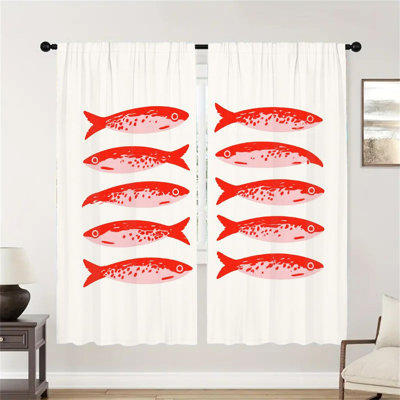 2 pièces rideaux de poisson nautiques modernes, rouge à motif blanc pour le salon chambre à coucher, rideaux de fenêtre avec passe-tringle, panneaux d'intimité décoratifs, accessoires de décoration intérieure