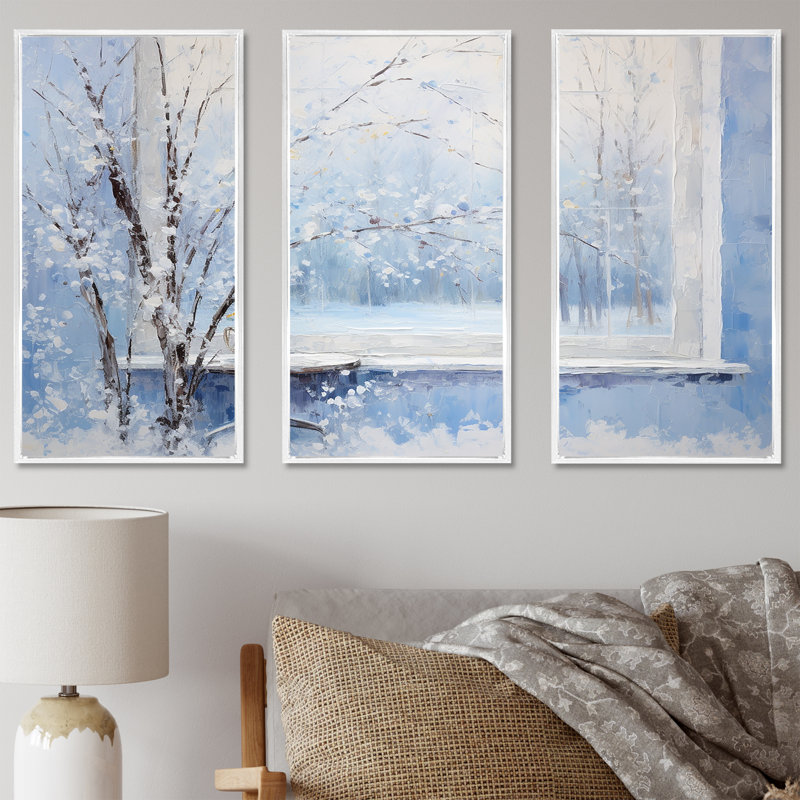 «Winter Landscape Snowfall Forest II - Winter Landscape», art mural, H 28 po x l 36 po x P 1 po, Cadre flottant blanc
