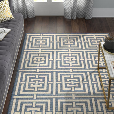 Arneshia Geometric Blue/White Indoor/Outdoor Area Rug