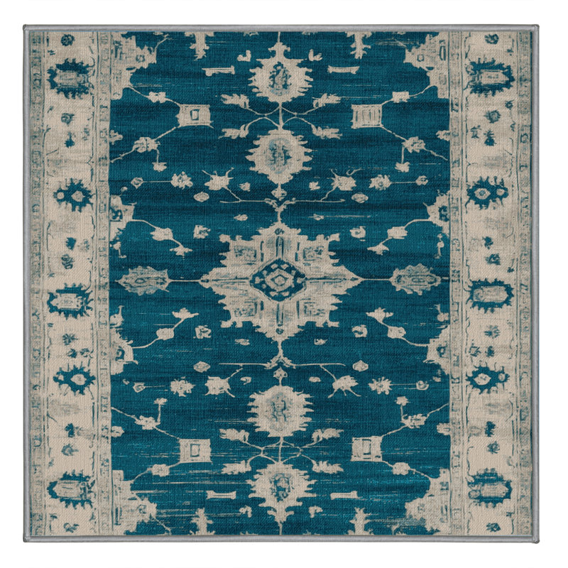Machine Washable Overdyed Green Area Rug, Square 8'