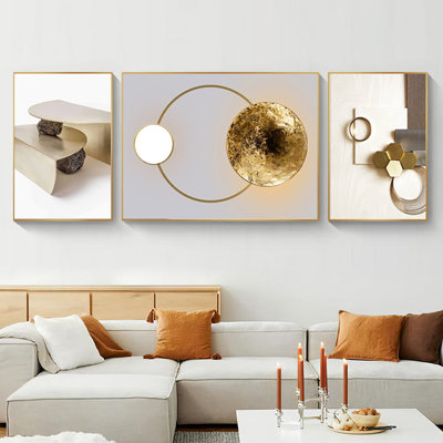 Ensemble de 3 décorations murales abstraites géométriques modernes avec impression sur toile