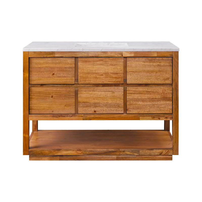 Oakman 48 In. Mango Wood Single Sink Carrara White Marble Countertop Bath Vanity, Mango Wood