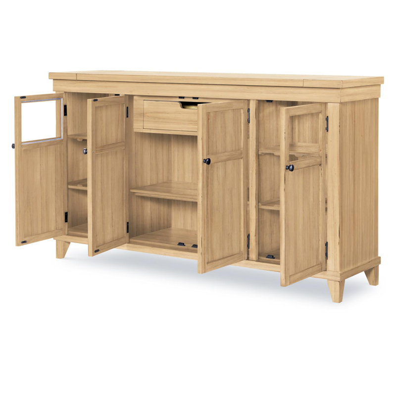 Crédence (4 portes, 2 fenêtres en verre avec rondelles, 1 tiroir, 4 tablettes / 1 tablette réglable), Tanné