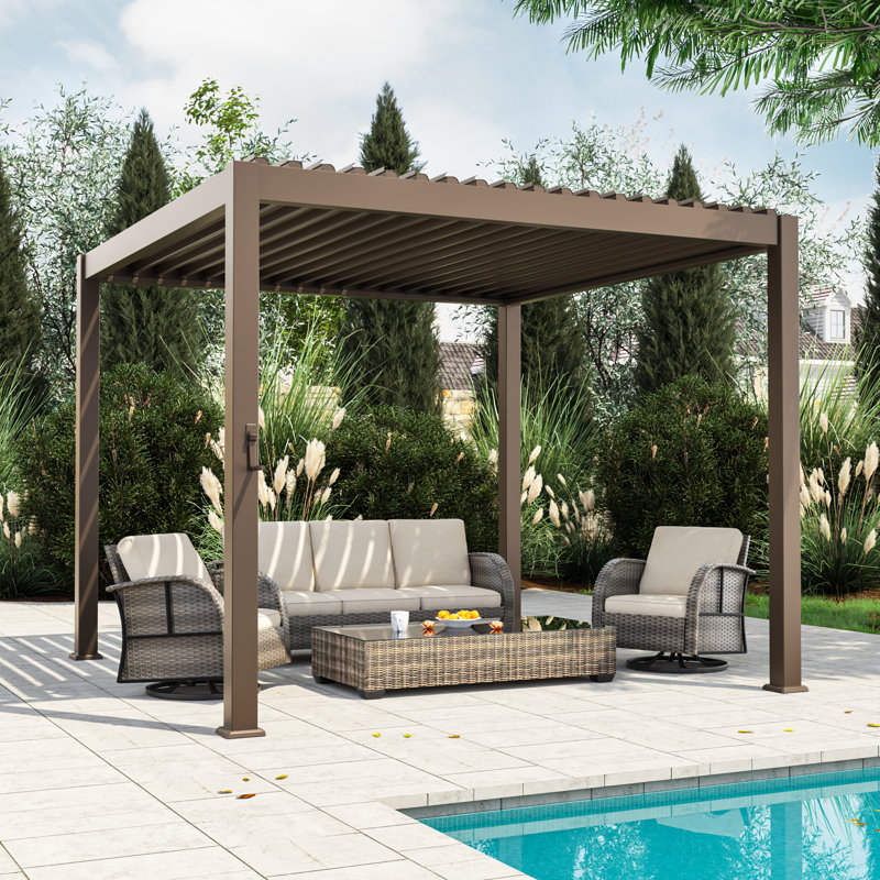 Aluminum Pergola with Louvered Canopy, 10 Ft. x 10 Ft.	, null