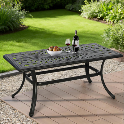  Outdoor Coffee Table, All-weather Cast Aluminum 42" Rectangle Patio Coffee Table, 220 Lbs Heavy Duty Patio Side Table For Balcony Poolside Deck Garden & Indoor Use, Dark Bronze