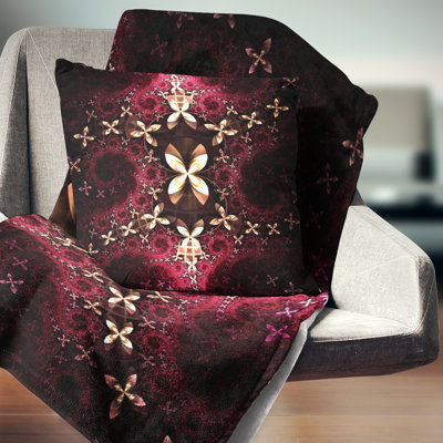 Motif de fleur jaune rouge fractal - coussin imprimé abstrait