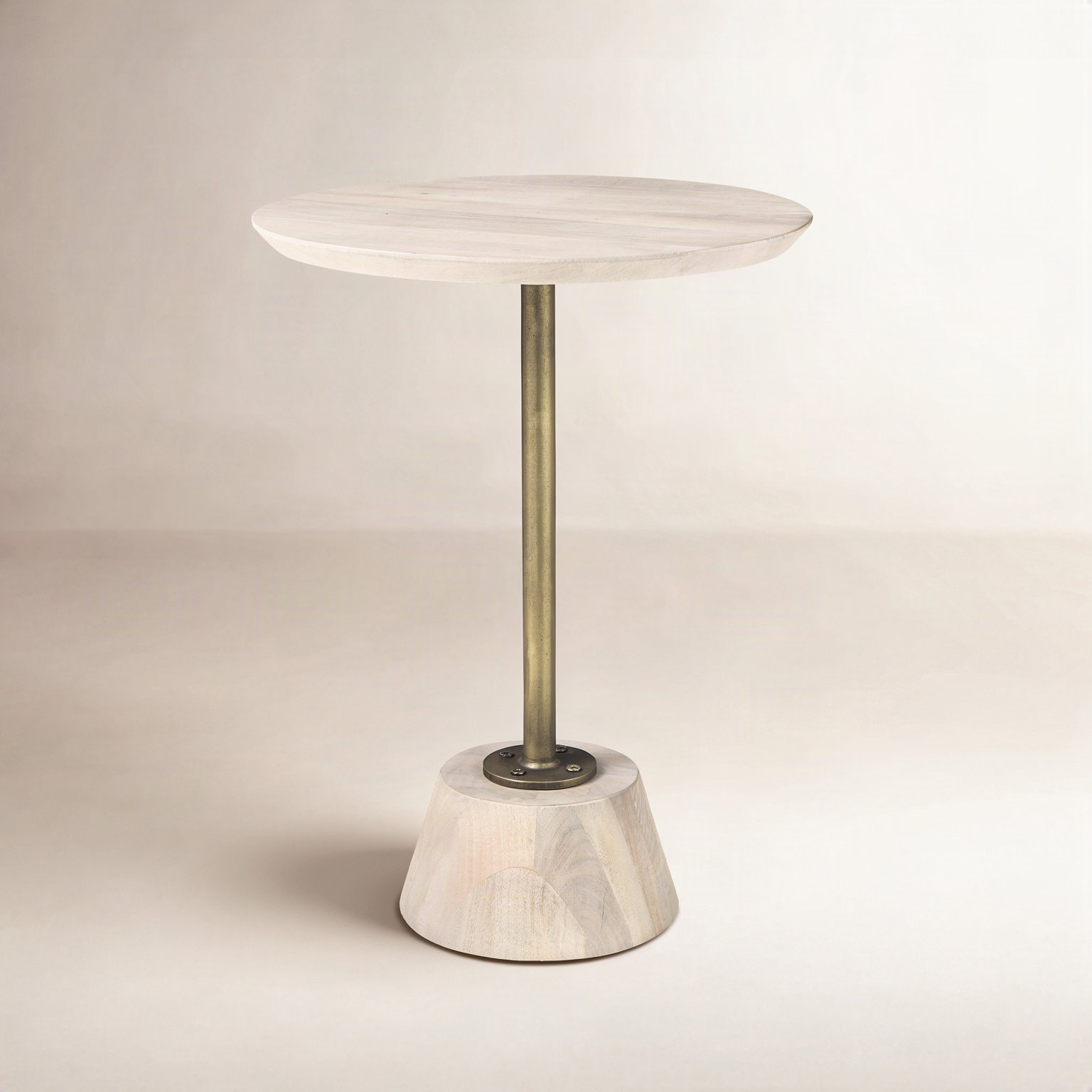 Thomas Solid Wood End Table, Light Brown/Antiqued Gold
