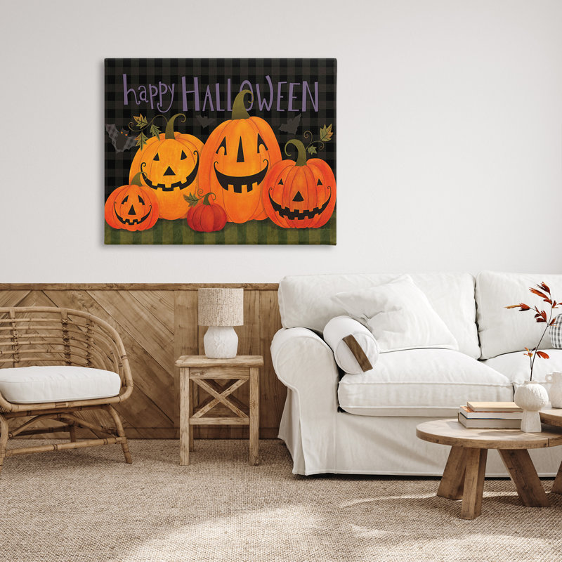 «Halloween sourire Jack-o-Lanterns» par Bernadette Deming sur, H 36 po x l 48 po