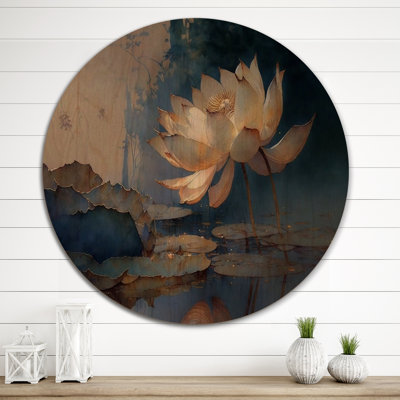 Blanc rétro lotus à l'aube - Art mural bois de lotus floral - Bois de pin naturel