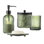 Ensemble d'accessoires de salle de bain en verre épais 4 pièces avec motif pressé décoratif - Comprend un distributeur de savon, un pot en coton avec couvercle, un gobelet et un porte-savon (vert olive)