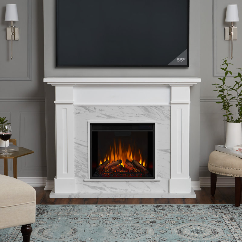 Kipling 54" Electric Fireplace by Real Flame, White Marble