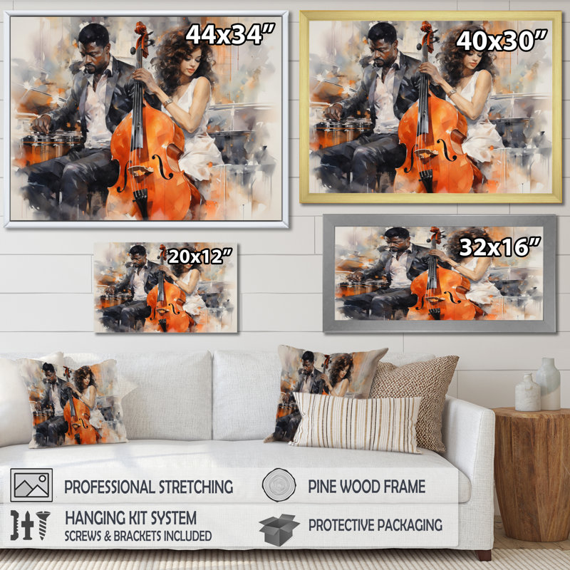 «Orange Black Music Harmonious Duo II», reproduction d'art sur toile encadrée, H 16 po x l 32 po x P 1 po