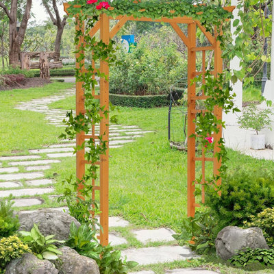 Outsunny 85" Wooden Garden Arbor For Wedding And Ceremony, Outdoor Garden Arch Trellis For Climbing Vines - Orange