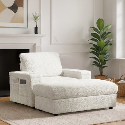Upholstered Accent Chair With Ottoman, Storage And Cup Holders