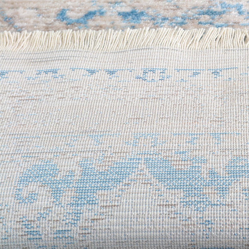 Machine Made Polyester Area Rugs  - Rectangle | Ivory Blue Color, Oriental Design, Low Pile Machine Made Area Rugs for Living Room, Bed Room