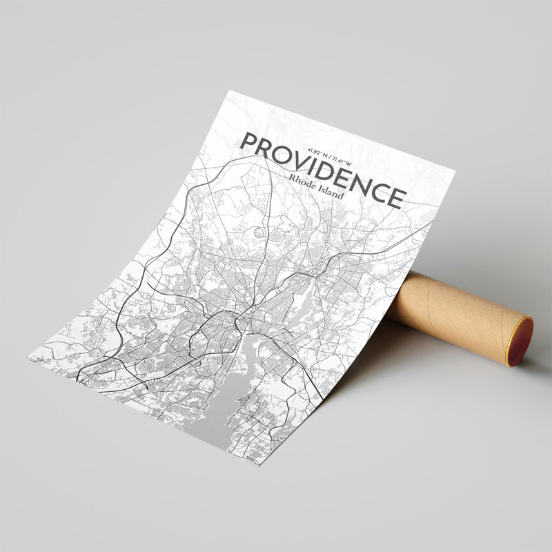 Providence, carte de la ville, impression, H 17 po x l 11 po, Gris / blanc