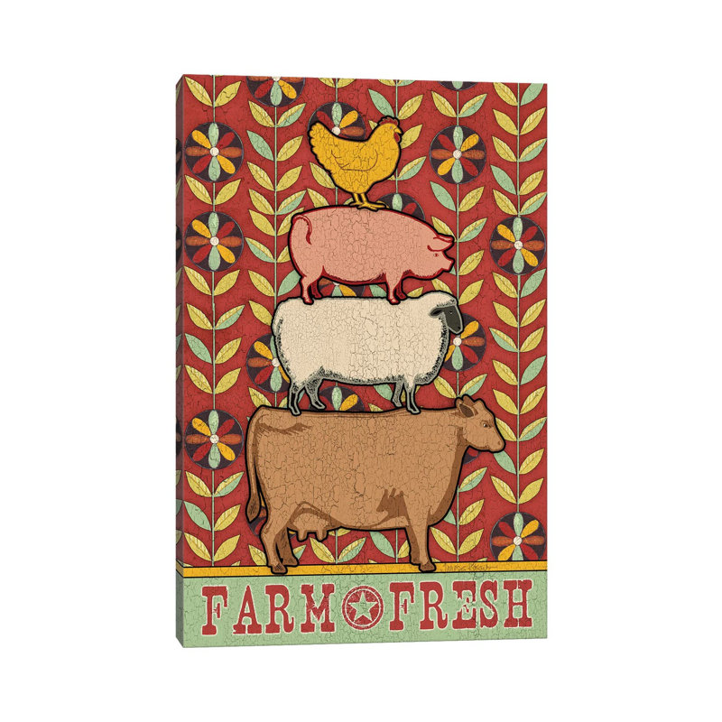 «Farm Fresh Animal Stack Flat» par Teresa Kogut - impression d'art graphique, Toile tendue, H 40 po x l 26 po x P 1,5 po