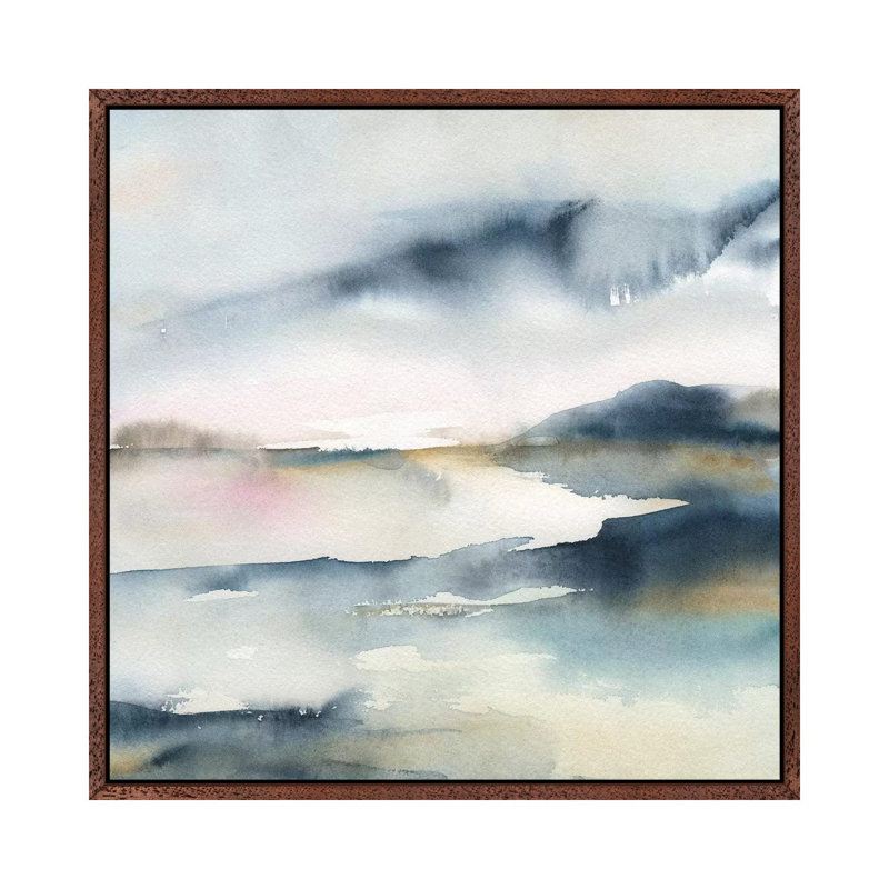 Sunwashed Horizon by Carol Robinson - Painting on Canvas, 45.72 cm H x 45.72 cm W, Classic Brown Wood Framed