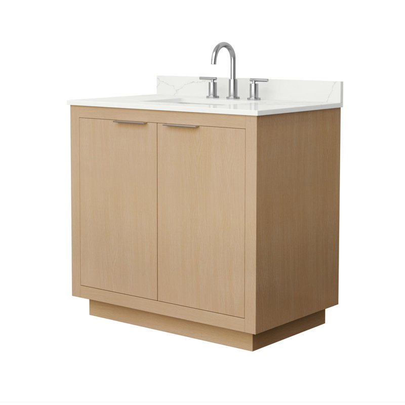 Maroni 36'' Single Bathroom Vanity with Quartz Top, 8" Center, Matte Black, White Quartz