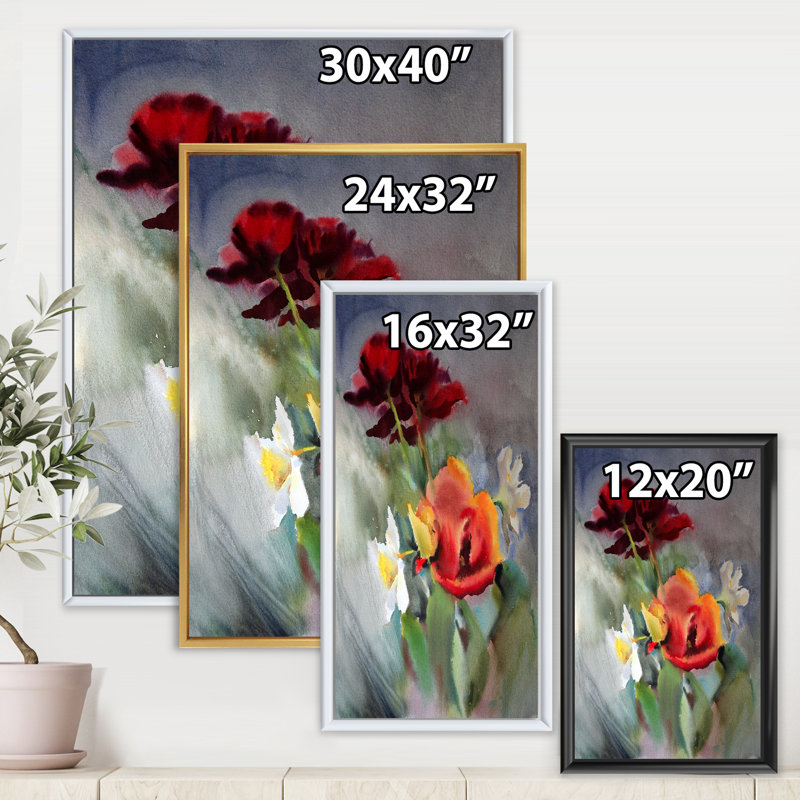 «Blossoming Vibrant Wildflowers», peinture sur toile, H 20 po x l 12 po x P 1po, Toile blanche encadrée