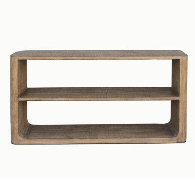 Roki Sofa Console Table W 2 Shelf, 60 Inch Natural Brown Pine Wood Top