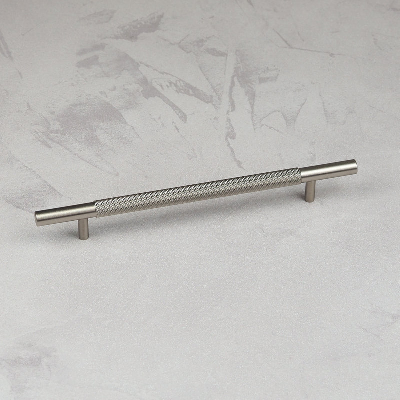 Knurled Bar Cabinet Handles & Coordinating Button Knob in Multiple Finish Variations, Brushed Nickel, 160mm Handle