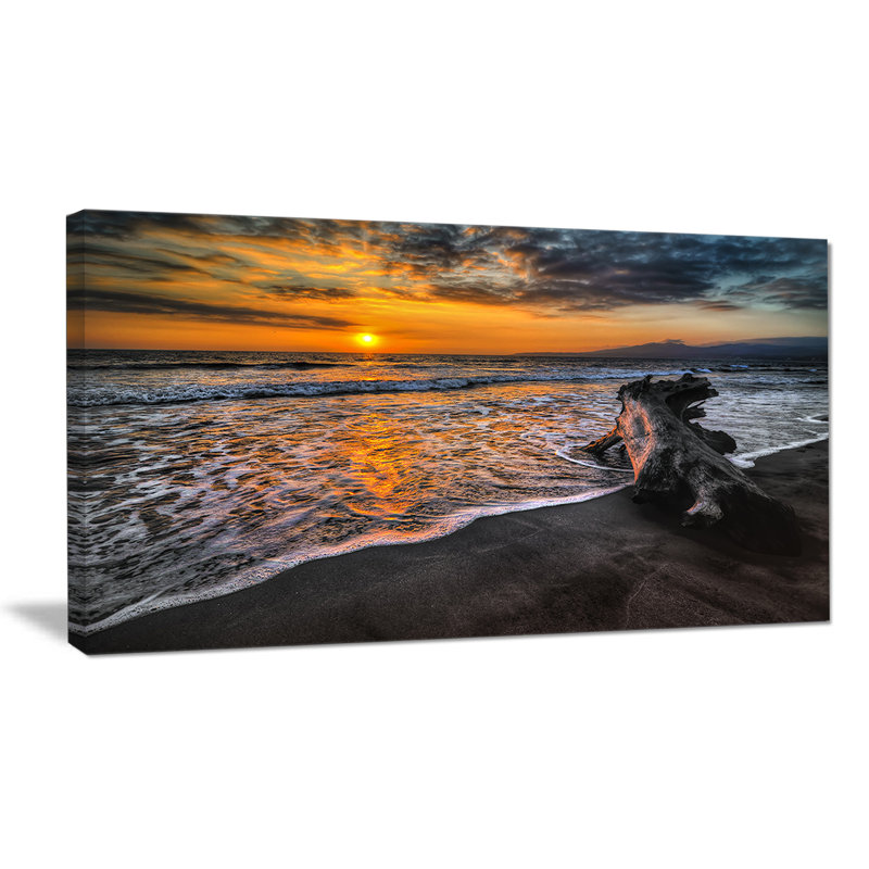" Log On Beach During Sunset ", 16" H x 32" W
