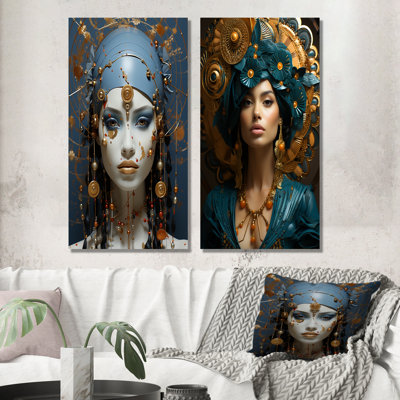 «Woman Goddess», ensemble de 2 décorations murales bleues