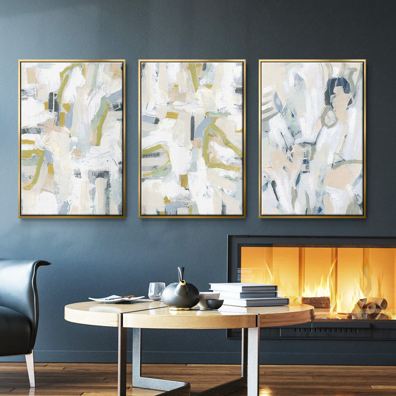 " Interim I " 3 - Pieces, Gold Framed, 40" H x 78" W