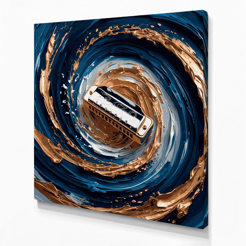 «Music Harmonica», art mural sur toile bleue, H 8 po x l 8 po