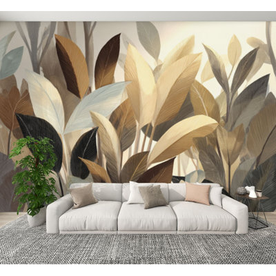 Papier peint adhésif à peler et coller inspiré de la jungle à feuilles planes murales amovibles H 100 po x l 144 po, papier mural amovible en PVC auto-adhésif pour chambre à coucher, bureau à domicile
