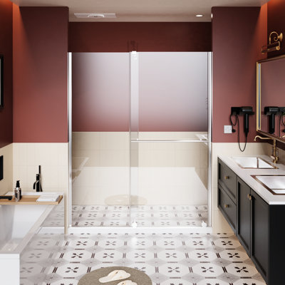 30 - 60 In.W X 72 In.H Glass Shower Door With Supporting Bar, 1/4 Inch Thick Shatter Glass, Dual Purpose Utility Screen That Turns Into Sliding Door, Colored Tempered Reversible Installation