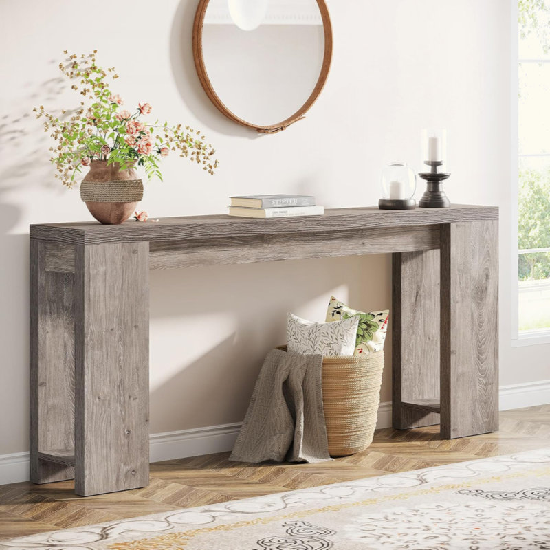 70.9 Inch Extra Long Farmhouse Console Table with Storage, Narrow Sofa Table for Entryway and Living Room, Rustic Grey Accent Furniture