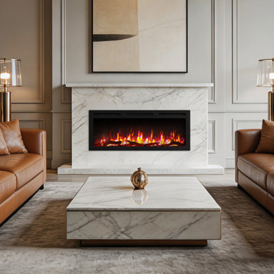 50 Inches, Wall Mounted/in Wall Recessed Electric Fireplace, 6 Flame Colors, Log Set & Crystal, 1500w Heater, Compatible With Alexa And Google Assistant