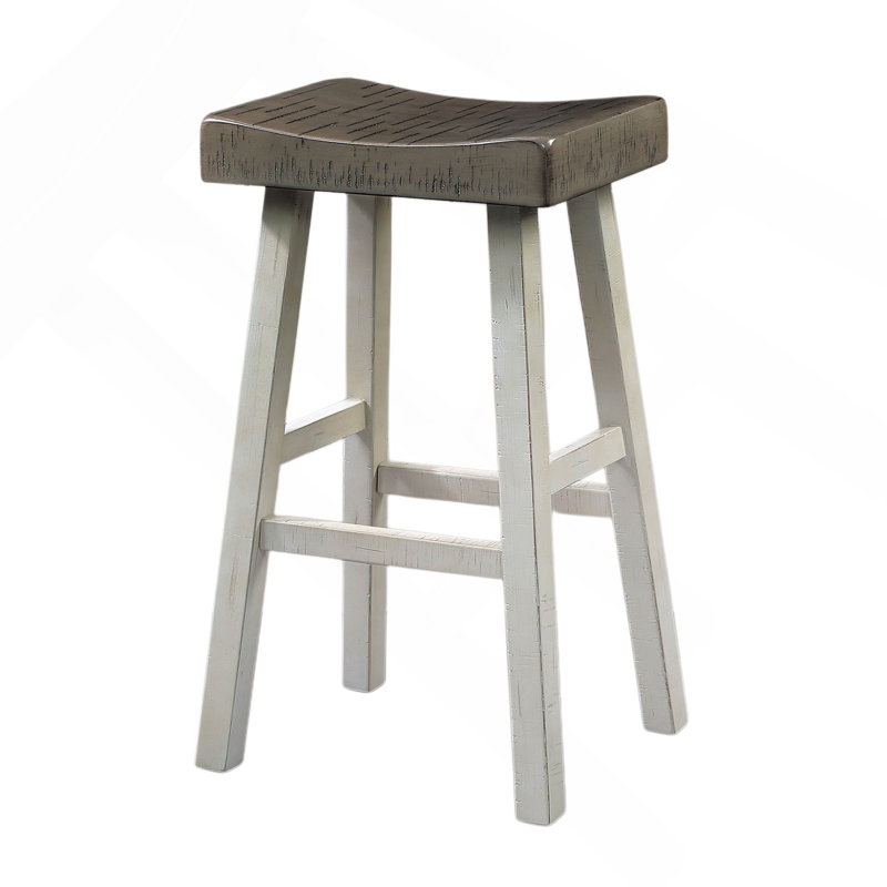 Solid Wooden Stool Set Of 2Pc, Contour Seat Gray / White 29"H, Gray, White, 31" H x 17.5" W x 13" D
