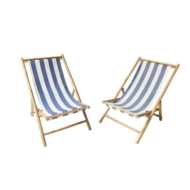Chaise de plage inclinable Lckenham, Bleu / Blanc