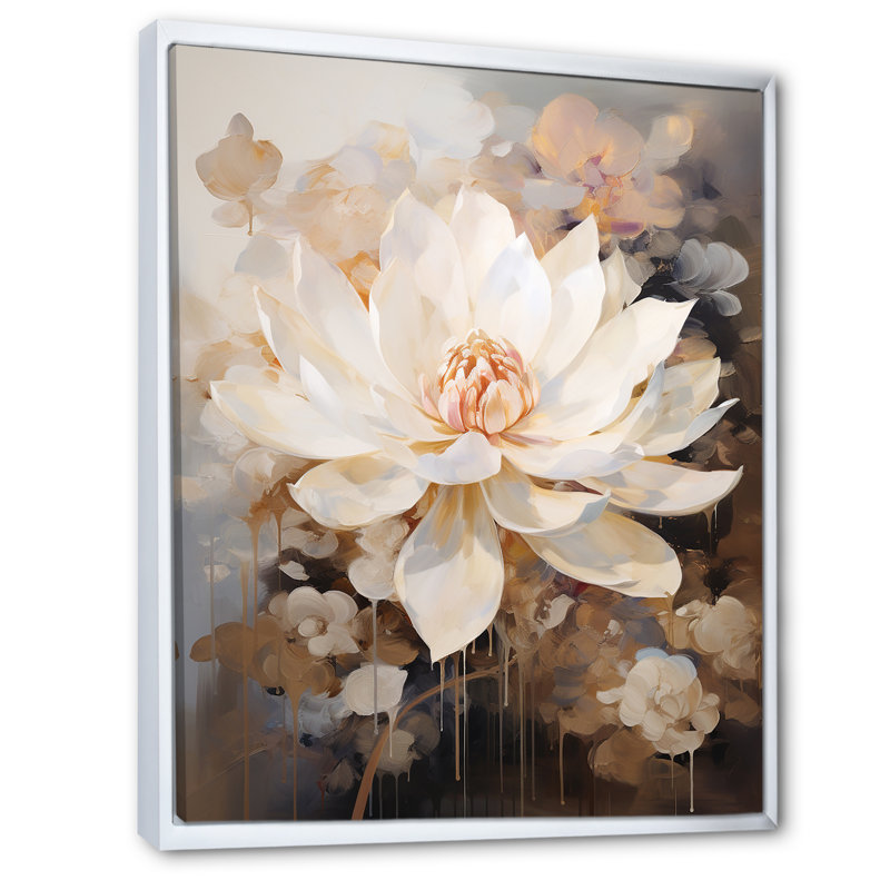 Rétro connexion de lotus sur toile, Cadre flottant blanc, H 44 po x l 34 po x P 1,5 po