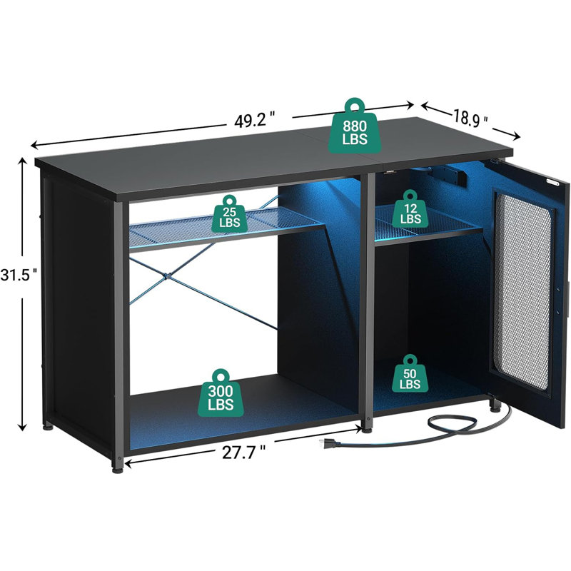 Support d'aquarium rectangulaire Eleodoro 55-75 gallons avec prises de courant et lumière DEL, Noir