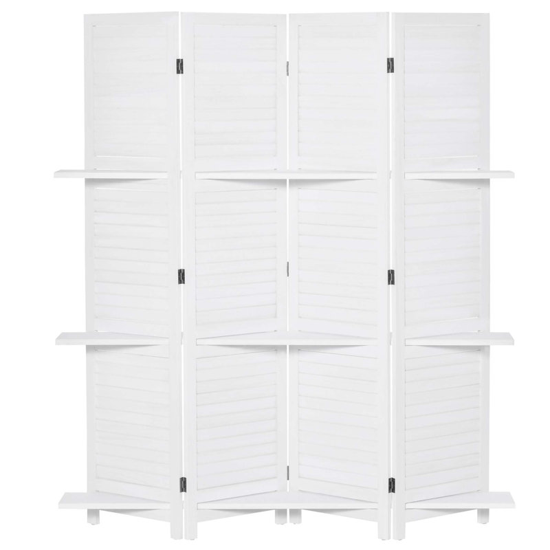 Paravent en bois à 4 panneaux de 170 cm de hauteur avec 3 tablettes, rangement pliable pour chambre ou bureau à domicile